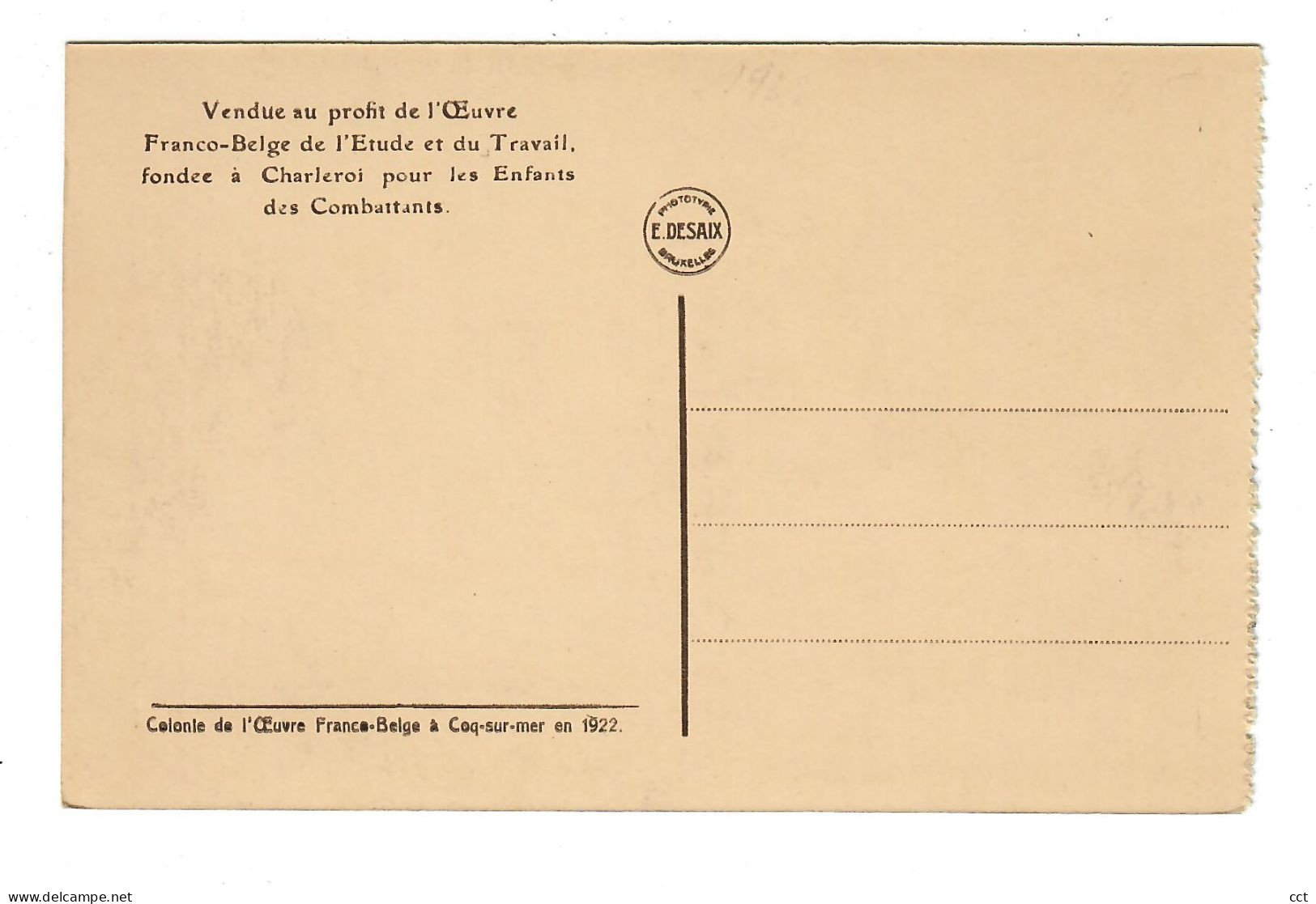 Coq Sur Mer De Haan Aan Zee Colonie De L'Oeuvre Franco-Belge En 1922 - De Haan