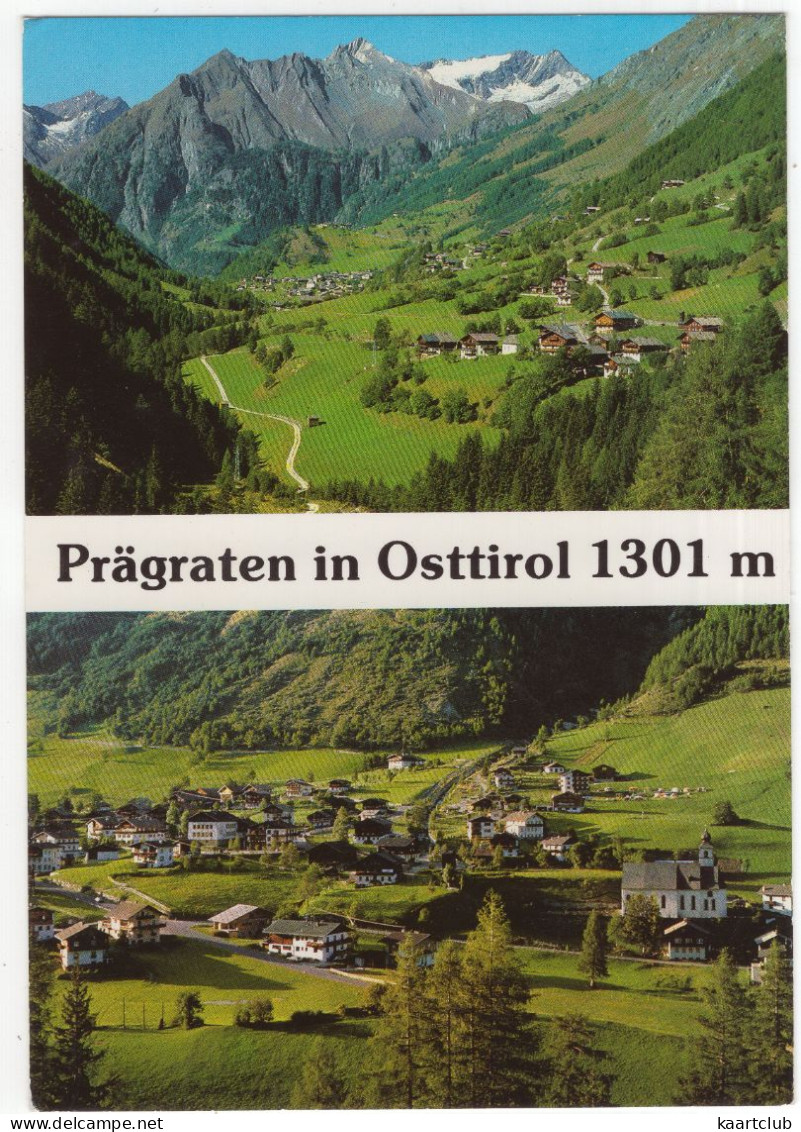 Prägraten In Osttirol 1301 M Mit Bobojoch Und Malhamgletscher, Ortansicht Mit Dorfkirche (Osttirol, Österreich/ Austria) - Prägraten