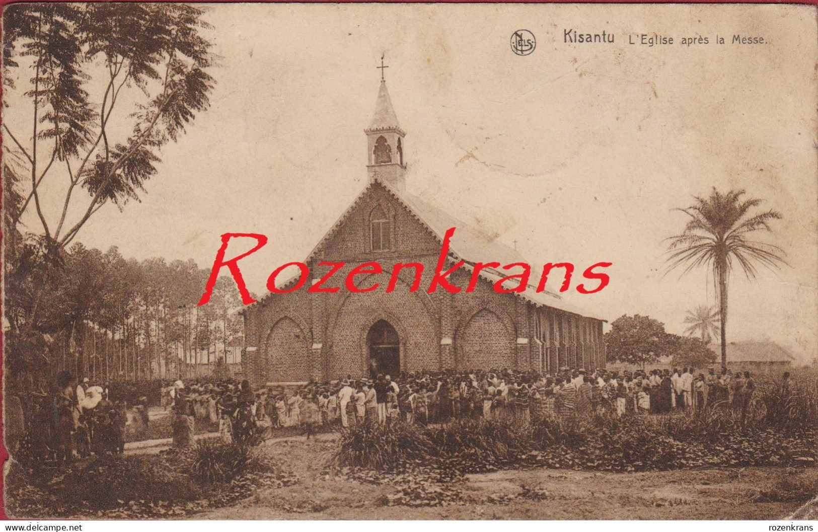 Kisantu L'eglise Apres La Messe Belgisch Congo Belge Natives Animée CPA Epoque Coloniale Stanley - Congo Belge