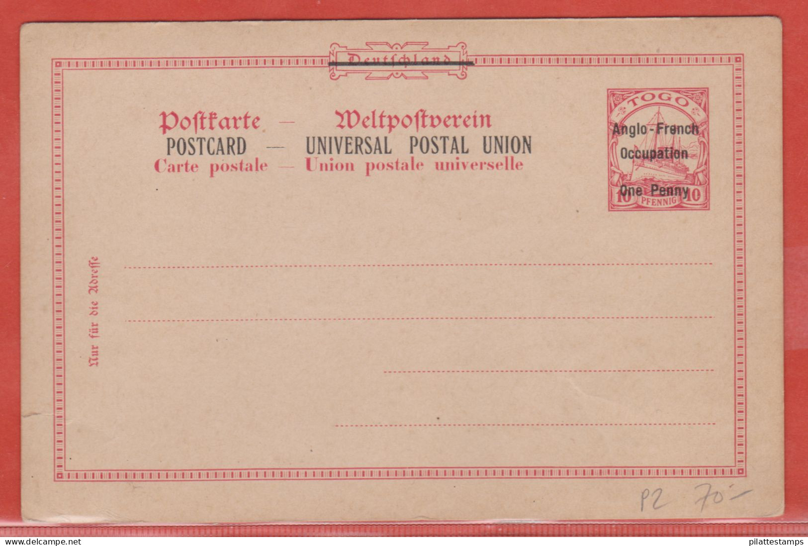 TOGO OCCUPATION FRANCO-ANGLAISE ENTIER POSTAL P2 (MICHEL) NEUF - Cartas & Documentos