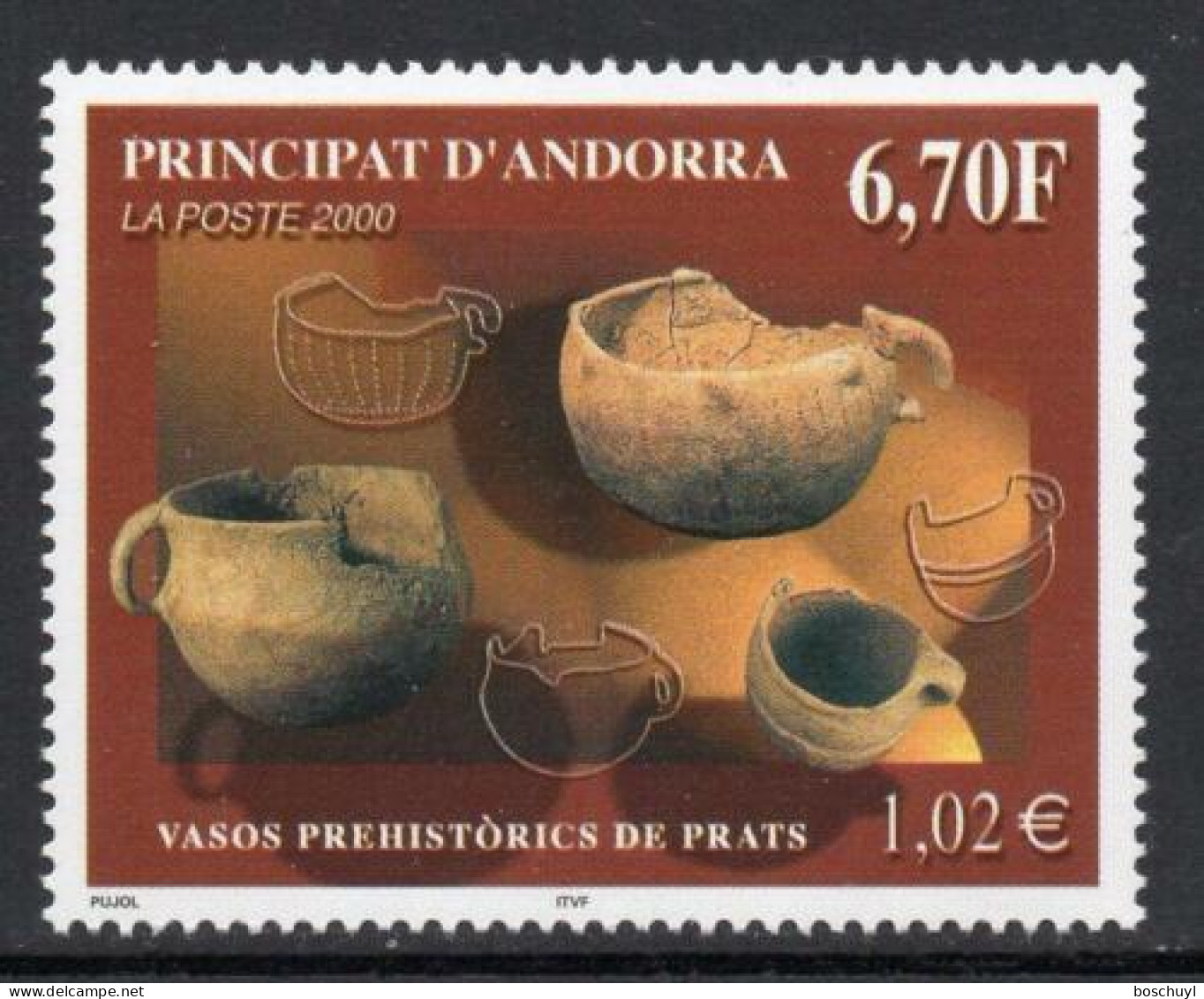 Andorra, French, 2000, Prehistoric Pottery, Ceramics, Archaeology, MNH, Michel 559 - Unused Stamps
