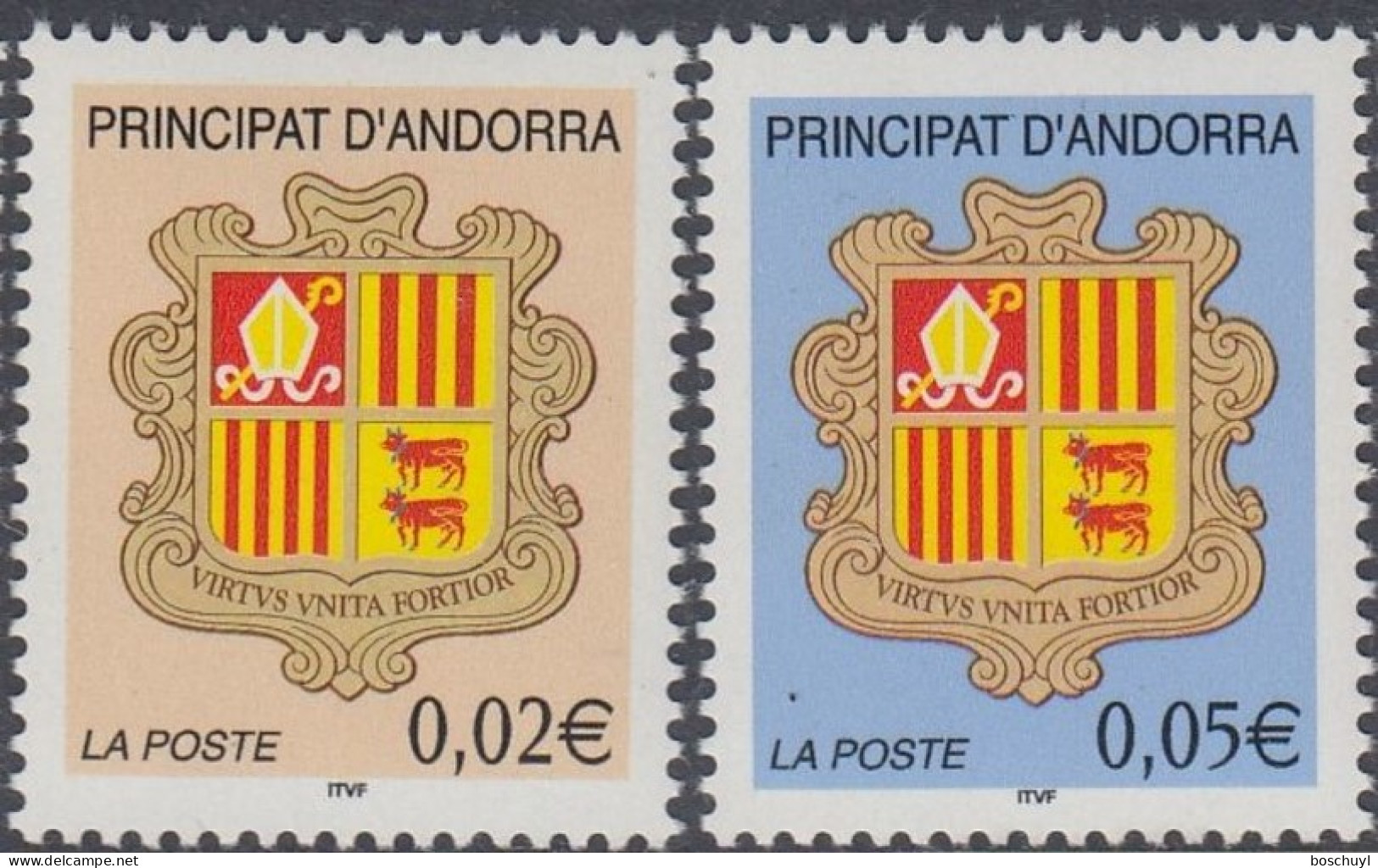 Andorra, French, 2002, Heraldry, Definitives, MNH, Michel 577-578 - Unused Stamps