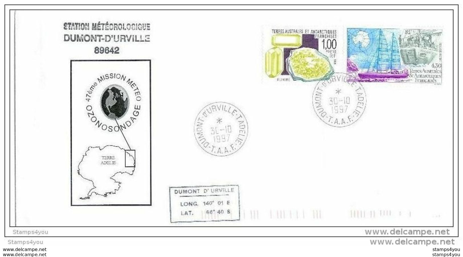 G 153 - Enveloppe Avec Cachet 47ème Mission Météo Ozonosondage, Terre Adélie 1997 - Programmes Scientifiques