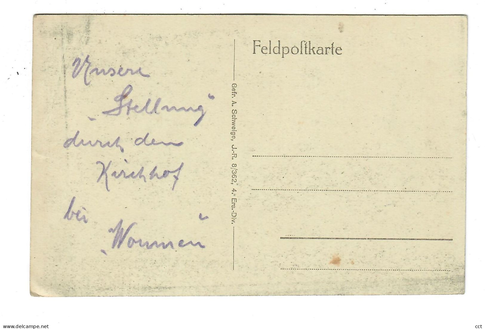 Woumen  Diksmuide    'Unsere Stellung Durch Den Kirchhof Bei Woumen'   FELDPOSTKARTE - Diksmuide