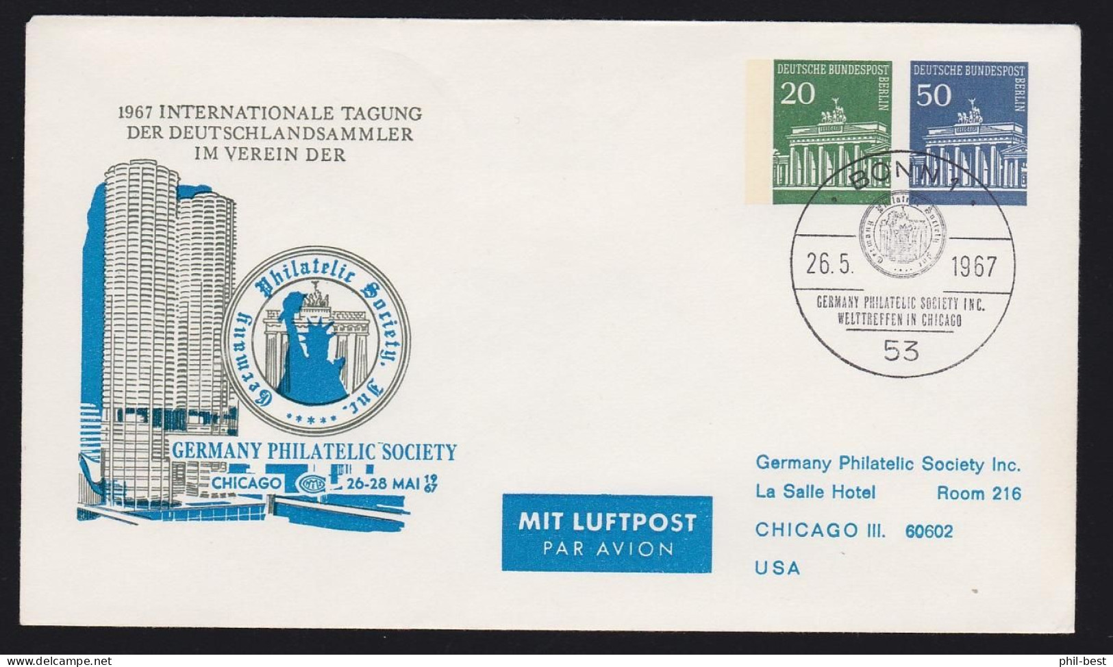 Berlin GA PU 41, 43 1967 TAGUNG ER . DEUTSCHLANDSAMMLER, Sonderstempel #H233 - Buste Private - Usati