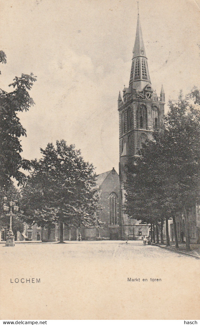 4894 260 Lochem, Markt En Toren 1908 Met Grootrond Trajectstempel Arnhem-Oldenzaal E, Aankomststempel L - Lochem