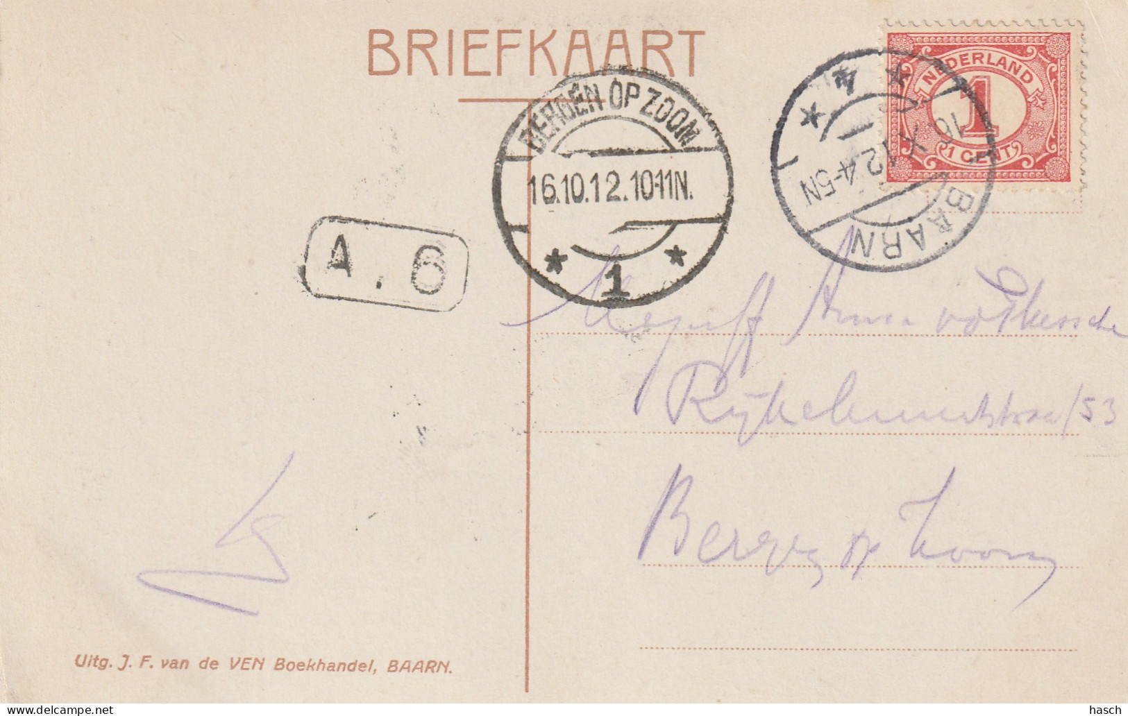 4894 300 Soestdijk, Gedenknaald 1912 Met LBPK 0211 Baarn 4, Aankomst Stempel Bergen Op Zoom - Soestdijk