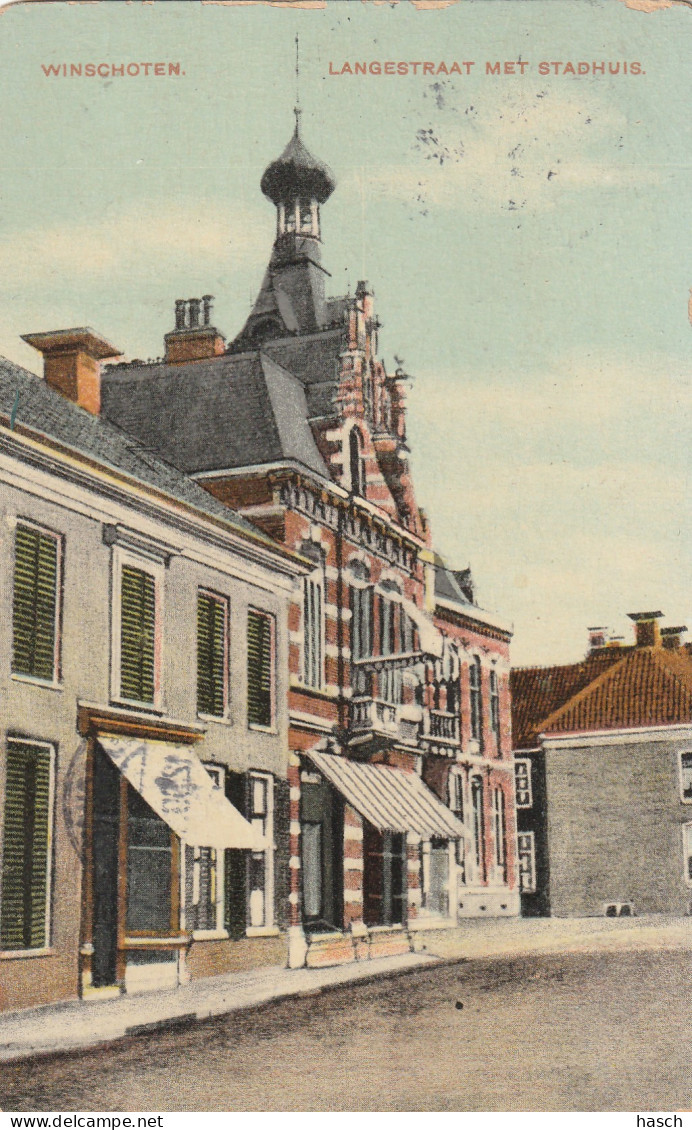 4894 318 Winschoten Langestraat Met Stadhuis 1909 Verstuurd Maar Snippeling (bij Deventer) Met LBPK 1891 Winschoten 1 - Winschoten