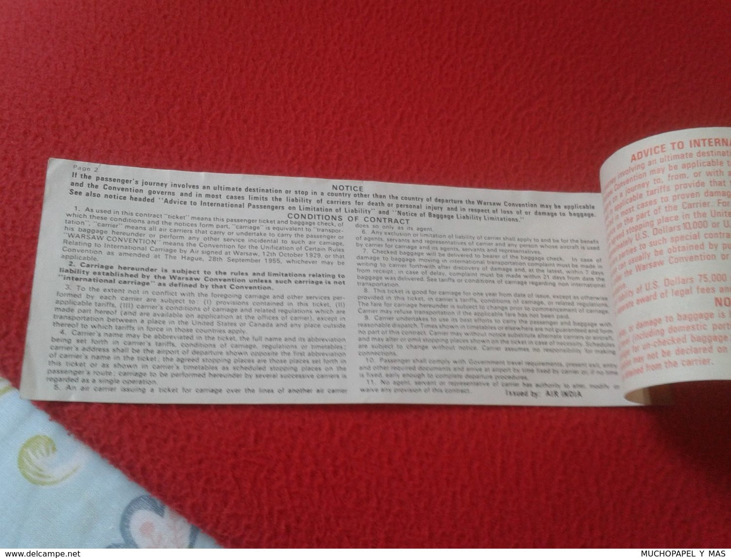 ANTIGUA TARJETA DE EMBARQUE PASSENGER TICKET AND BAGGAGE CHECK CHEKING...AIR INDIA BOMBAY WITH STAMP AIRPORTS AUTHORITY - Tarjetas De Embarque