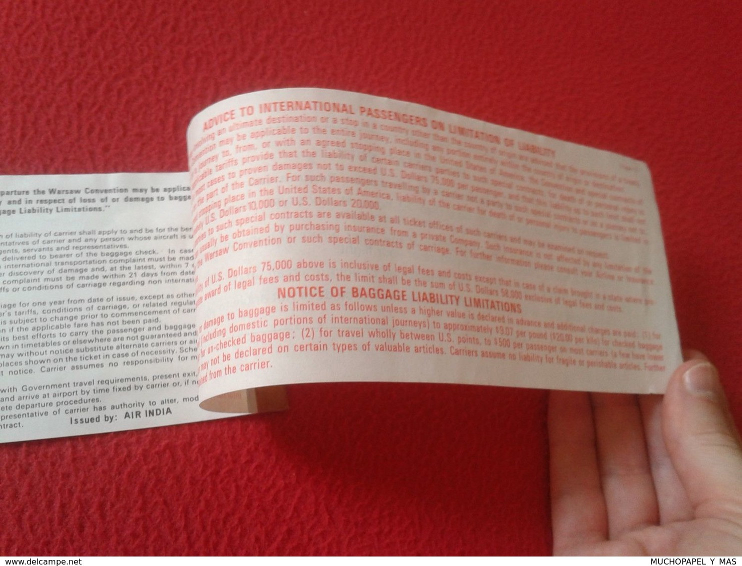 ANTIGUA TARJETA DE EMBARQUE PASSENGER TICKET AND BAGGAGE CHECK CHEKING...AIR INDIA BOMBAY WITH STAMP AIRPORTS AUTHORITY - Boarding Passes