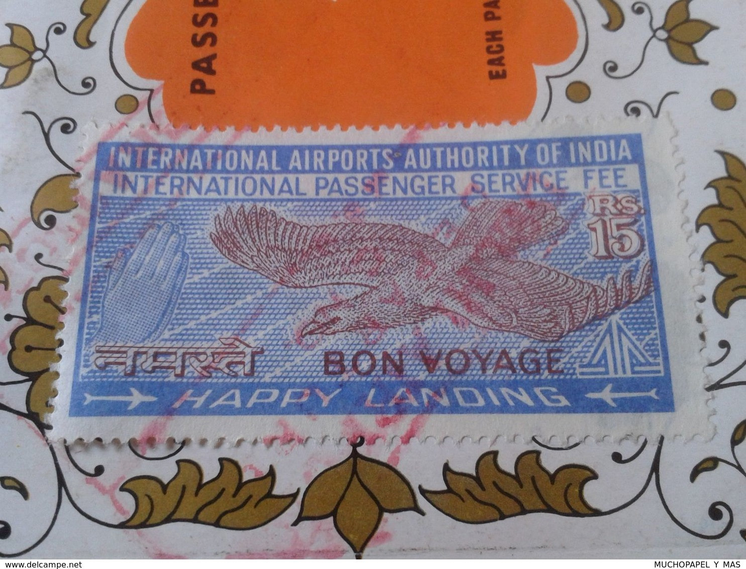 ANTIGUA TARJETA DE EMBARQUE PASSENGER TICKET AND BAGGAGE CHECK CHEKING...AIR INDIA BOMBAY WITH STAMP AIRPORTS AUTHORITY