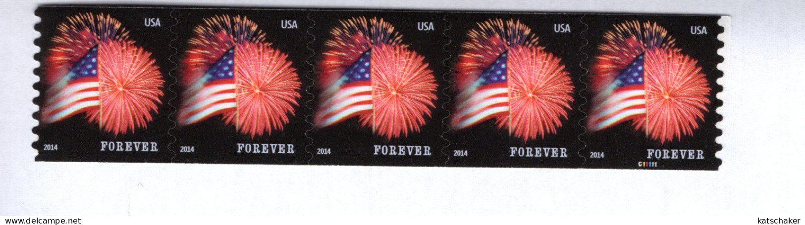 291906754 2014 SCOTT 4853 (XX)  POSTFRIS MINT NEVER HINGED  Strip Plaatnummer C11111 Flag And Firework - Nuovi