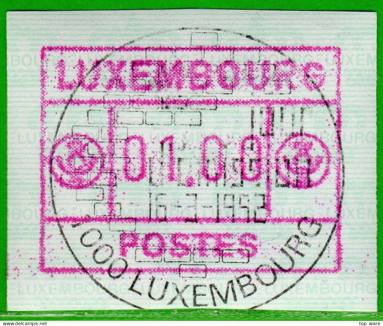 Luxemburg Luxembourg Timbres ATM 2 D Kleines Postes Rotlila / 01.00 Ersttag Sonder-Ol 16.3.1992 / Frama Automatenmarken - Frankeervignetten