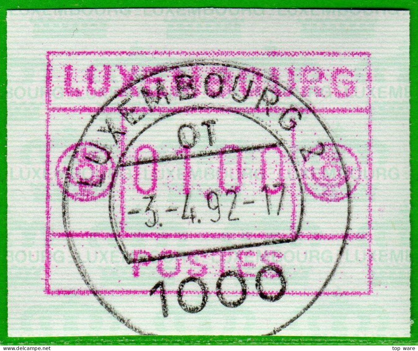 Luxemburg Luxembourg Timbres ATM  2 D Kleines Postes Rotlila / 01.00 Tages-O 3.4.1992 / Frama Automatenmarken - Vignettes D'affranchissement