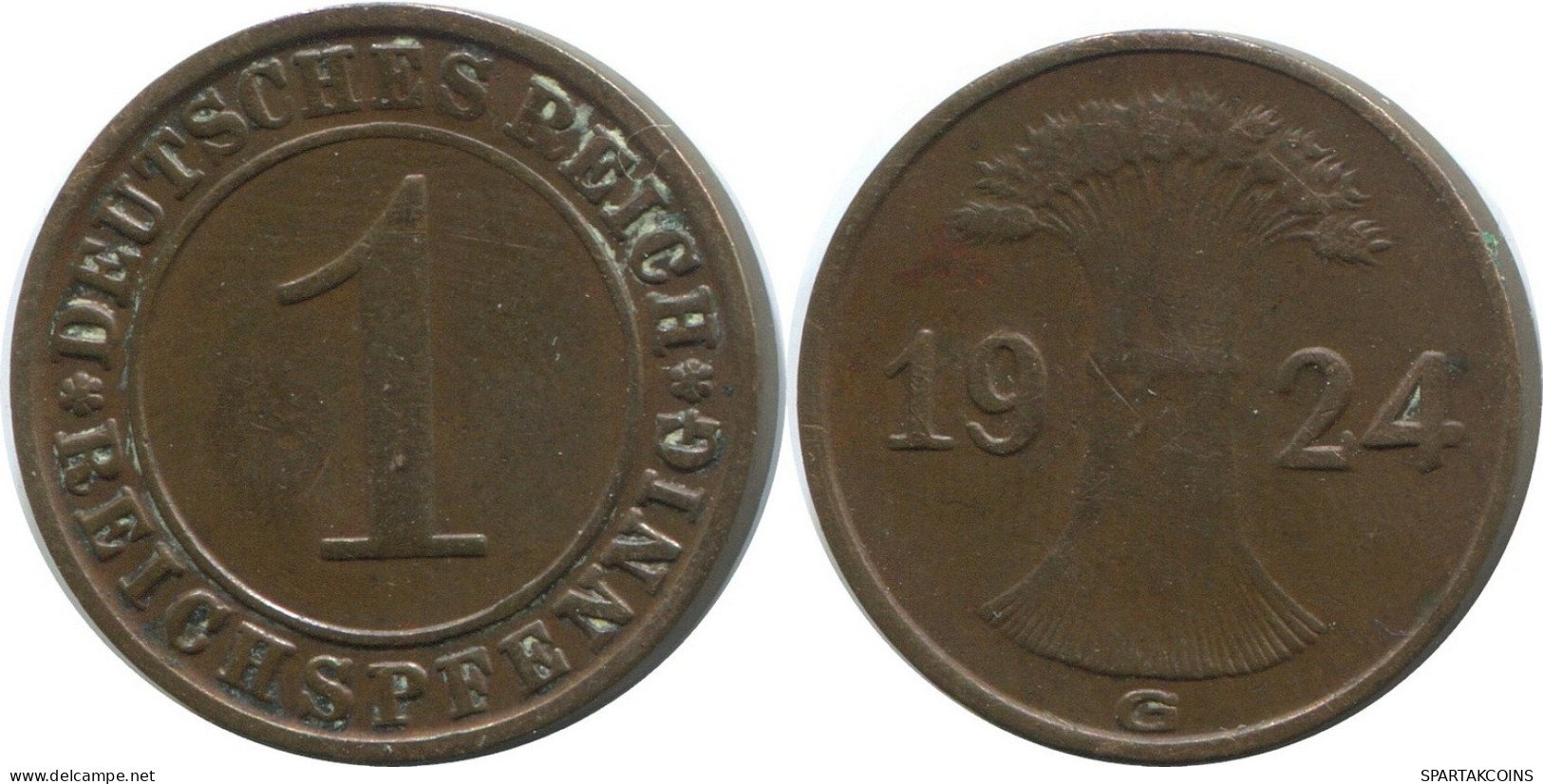 1 REICHSPFENNIG 1924 G DEUTSCHLAND Münze GERMANY #AD431.9.D - 1 Rentenpfennig & 1 Reichspfennig