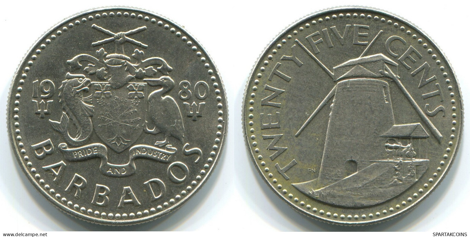 25 CENTS 1980 BARBADE BARBADOS Pièce #WW1161.F - Barbados (Barbuda)