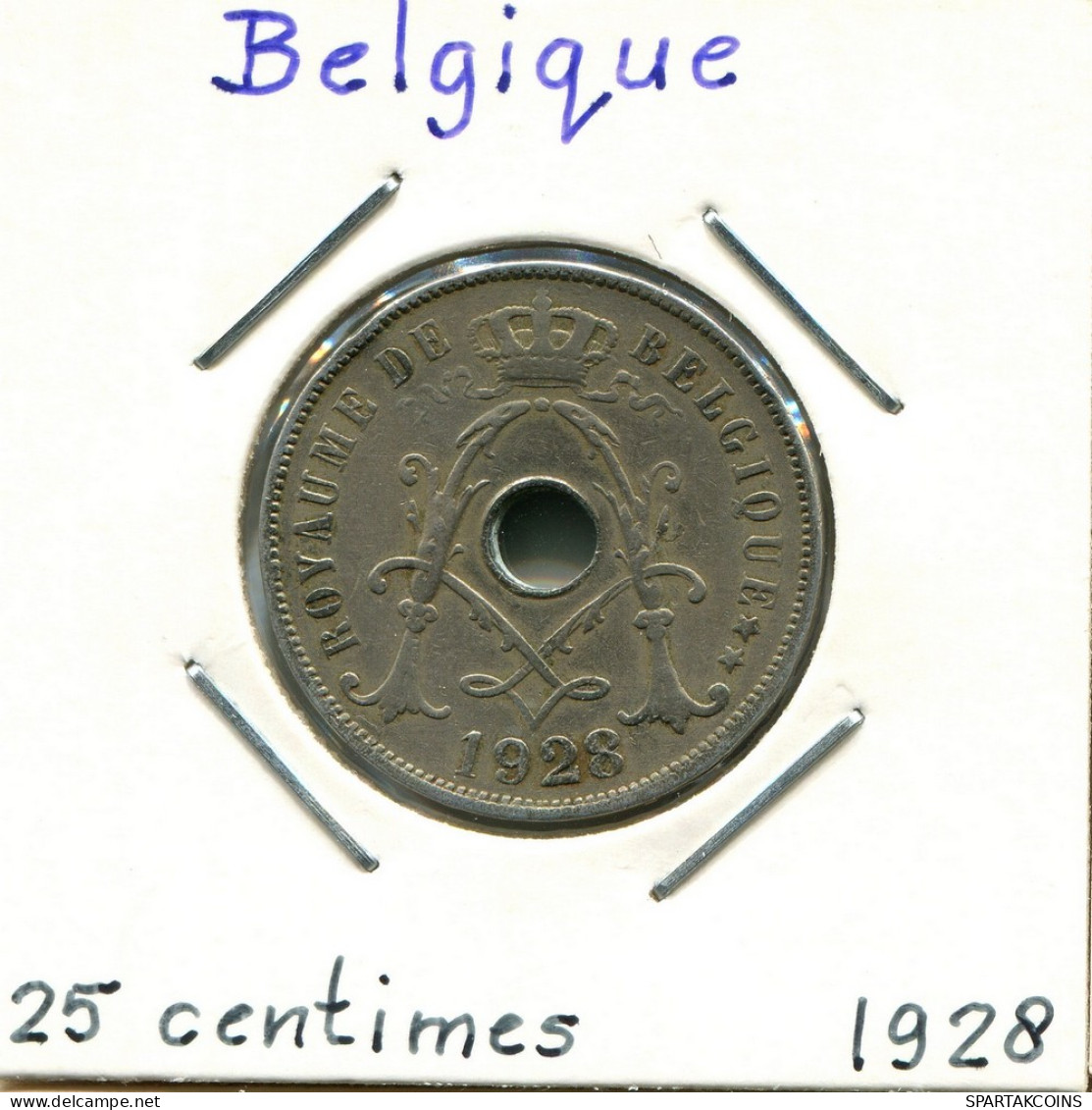 25 CENTIMES 1928 FRENCH Text BELGIQUE BELGIUM Pièce #BA315.F - 25 Centimes