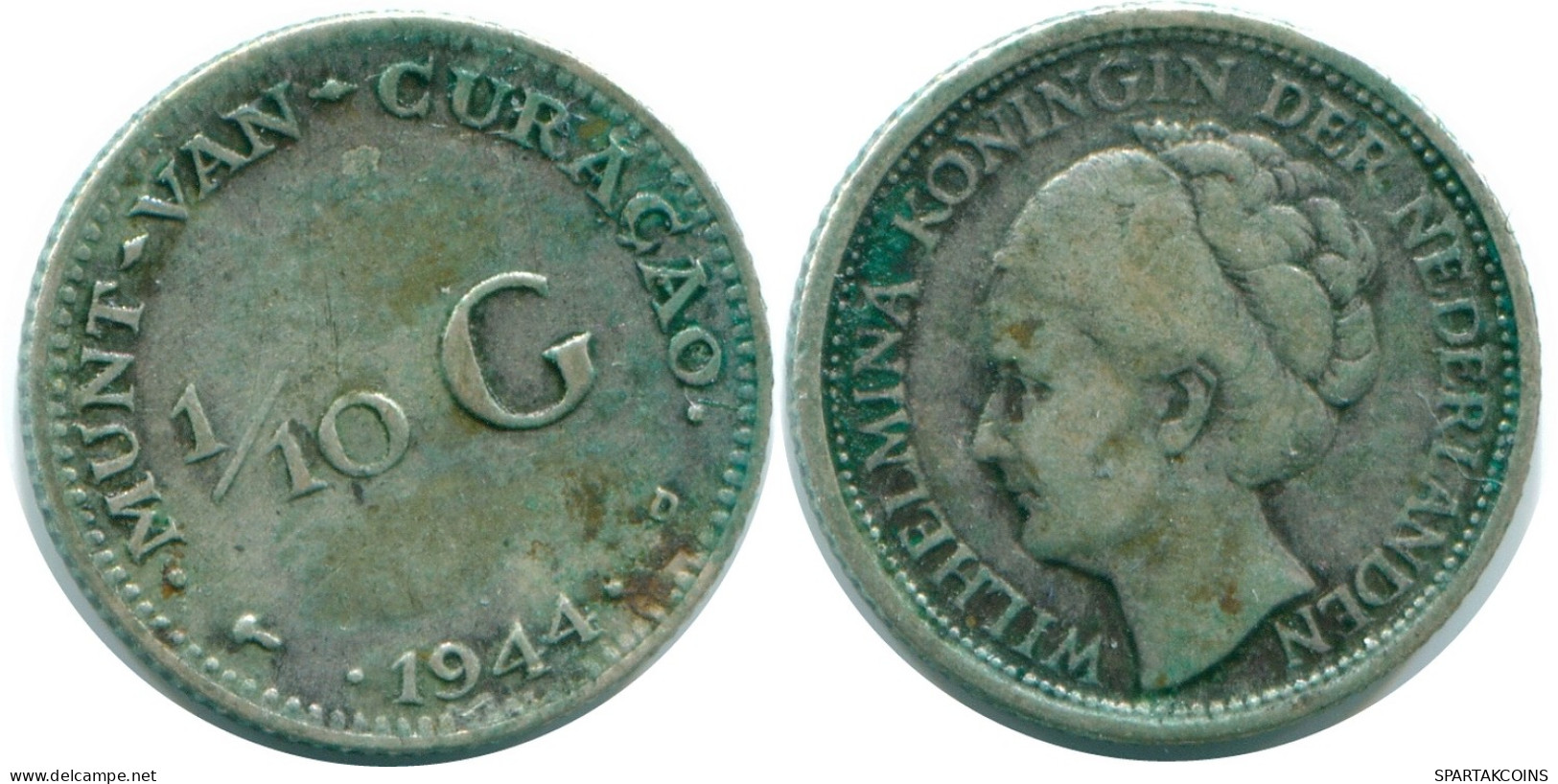 1/10 GULDEN 1944 CURACAO NÉERLANDAIS NETHERLANDS ARGENT Colonial Pièce #NL11811.3.F - Curaçao