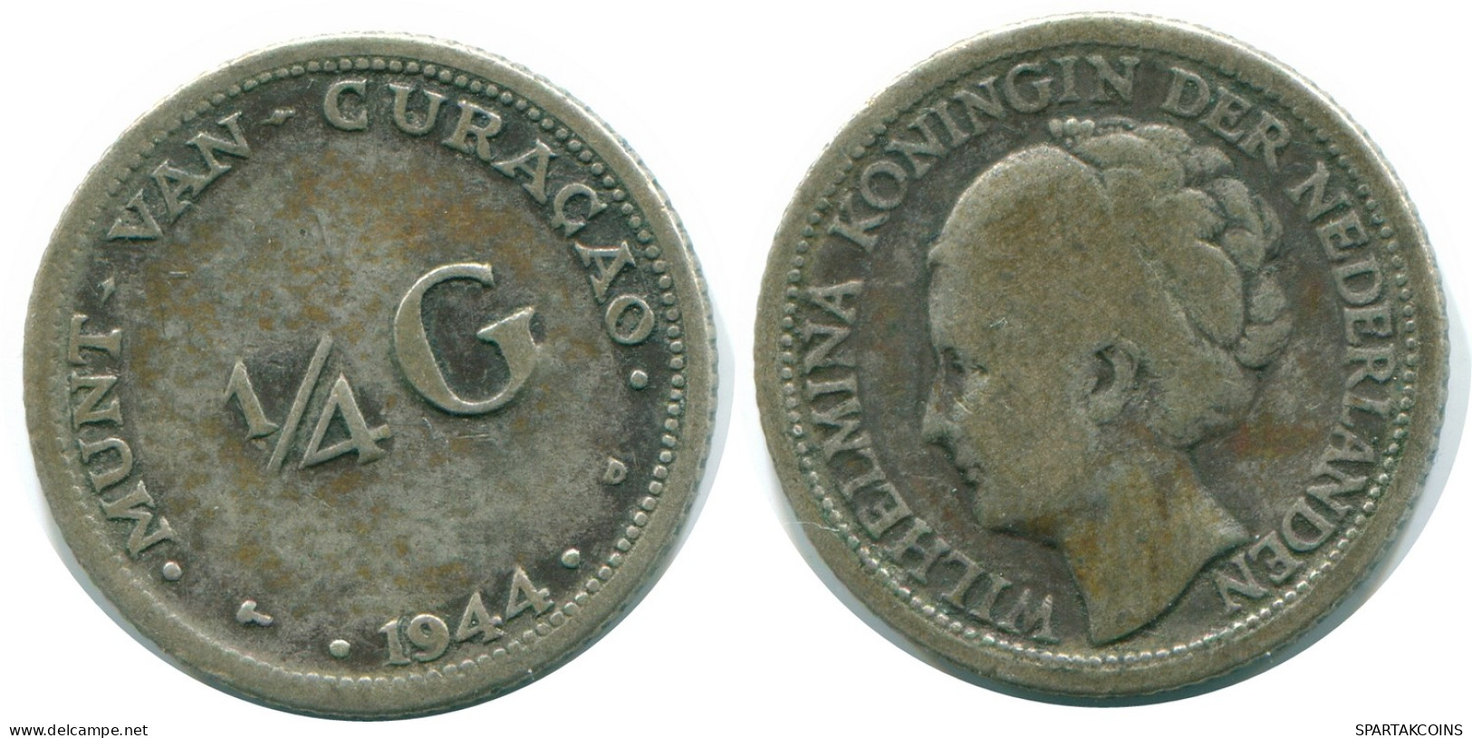 1/4 GULDEN 1944 CURACAO NÉERLANDAIS NETHERLANDS ARGENT Colonial Pièce #NL10702.4.F - Curaçao