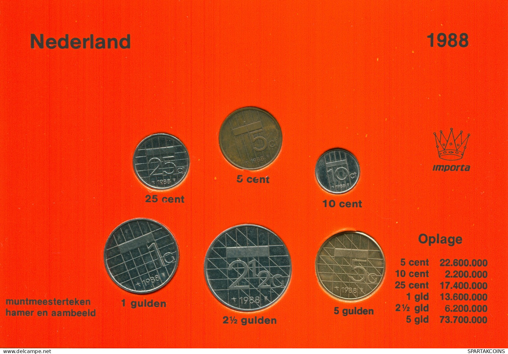 NETHERLANDS 1988 MINT SET 6 Coin #SET1025.7.U - Jahressets & Polierte Platten