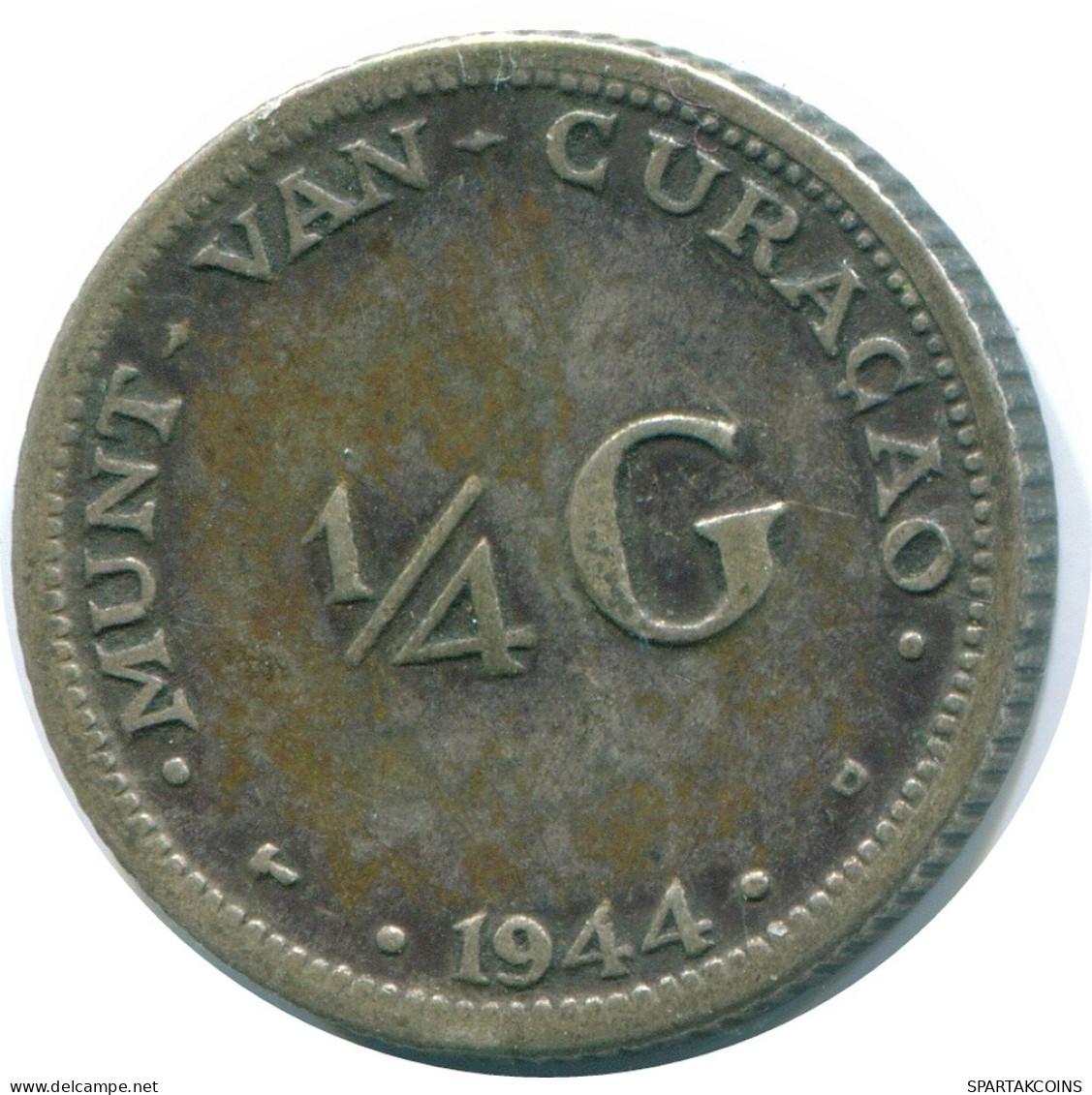 1/4 GULDEN 1944 CURACAO Netherlands SILVER Colonial Coin #NL10699.4.U - Curacao