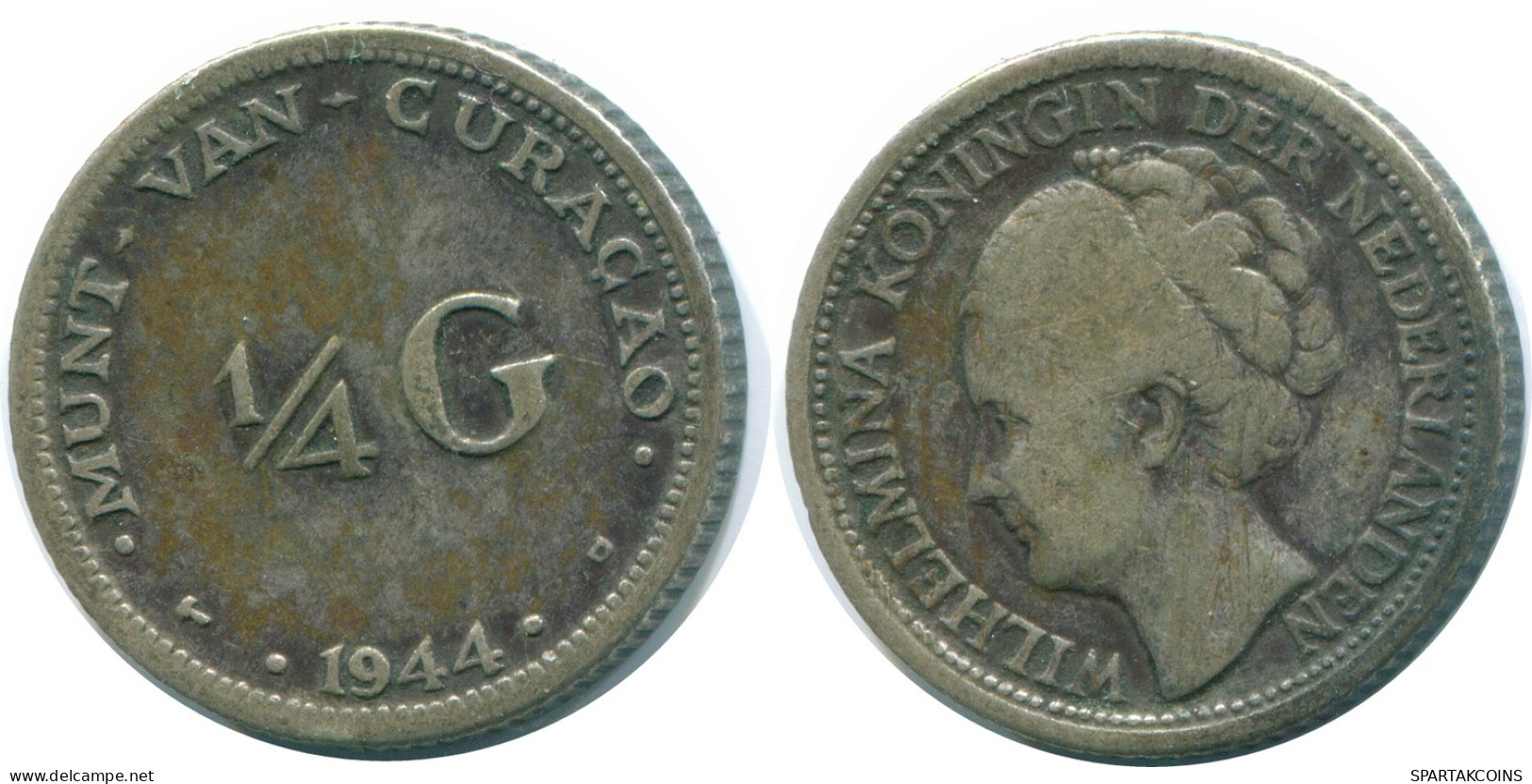 1/4 GULDEN 1944 CURACAO Netherlands SILVER Colonial Coin #NL10699.4.U - Curaçao