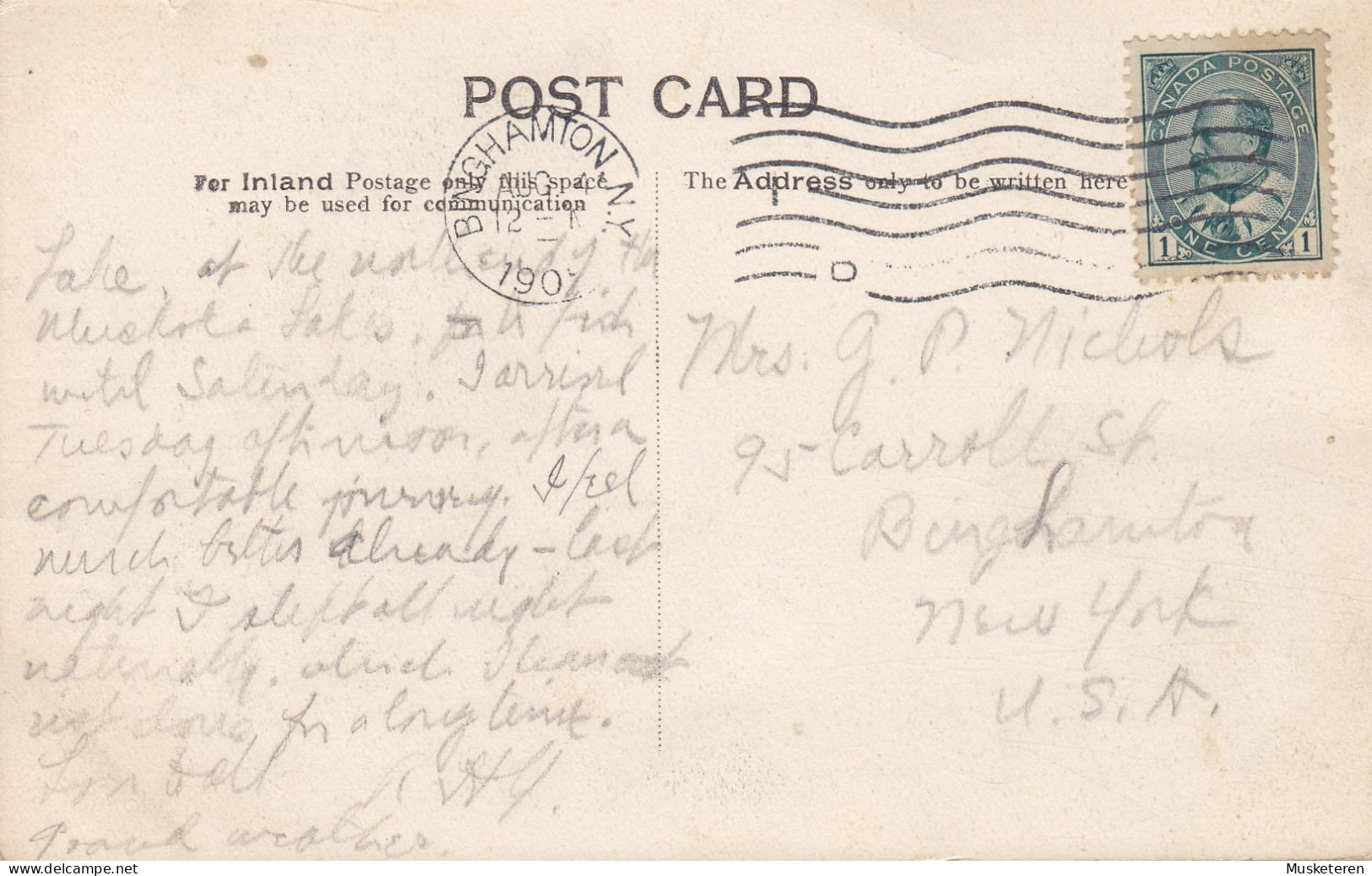 Canada CPA South Falls, Muskoka River G. A. Weese & Son, Toronto No. 744 BINGHAMPTON 190? To NEW YORK (2 Scans) - Muskoka