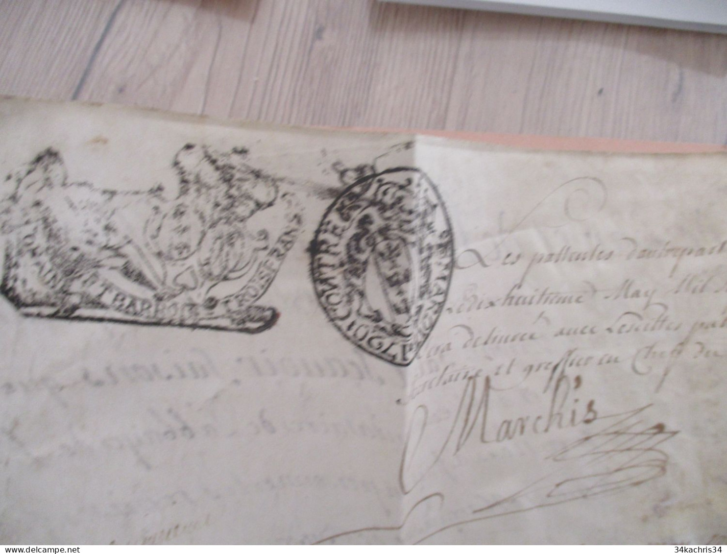 Pièce signée velin avec sceau partiel et cassé Metz Busaney Luneville 1720 fiscaux à voir Duc de Bar Patentes Bourlemont