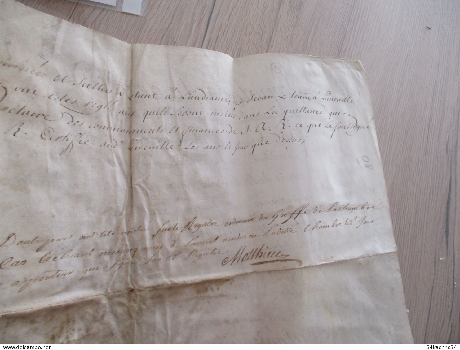 Pièce signée velin avec sceau partiel et cassé Metz Busaney Luneville 1720 fiscaux à voir Duc de Bar Patentes Bourlemont