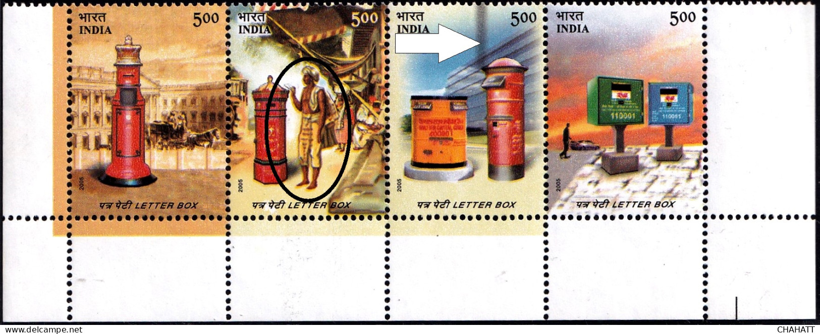 POST BOXES OF INDIA-ERROR- DOCTOR'S BLADE- SETENANT STRIP OF 4-INDIA-2006-MNH-PA12-76 - Plaatfouten En Curiosa