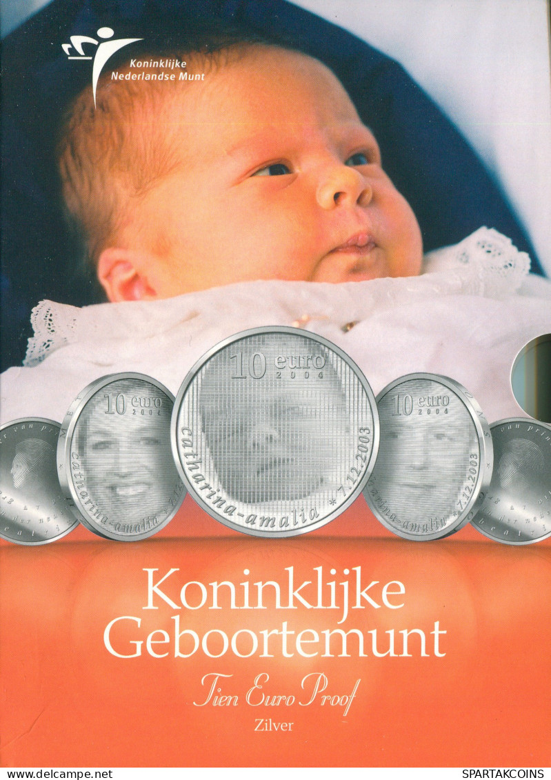 NIEDERLANDE 10 EURO Birth Of Princess Catharina 2004 Ag PROOF #SET1087.40.D - Nieuwe Sets & Testkits