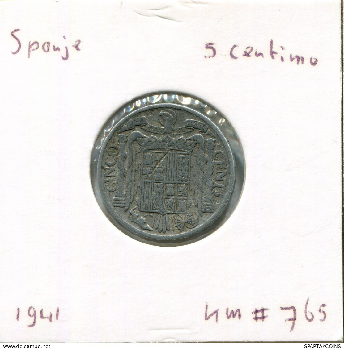 5 CENTIMOS 1941 SPANIEN SPAIN Münze #AR821.D - 5 Centesimi