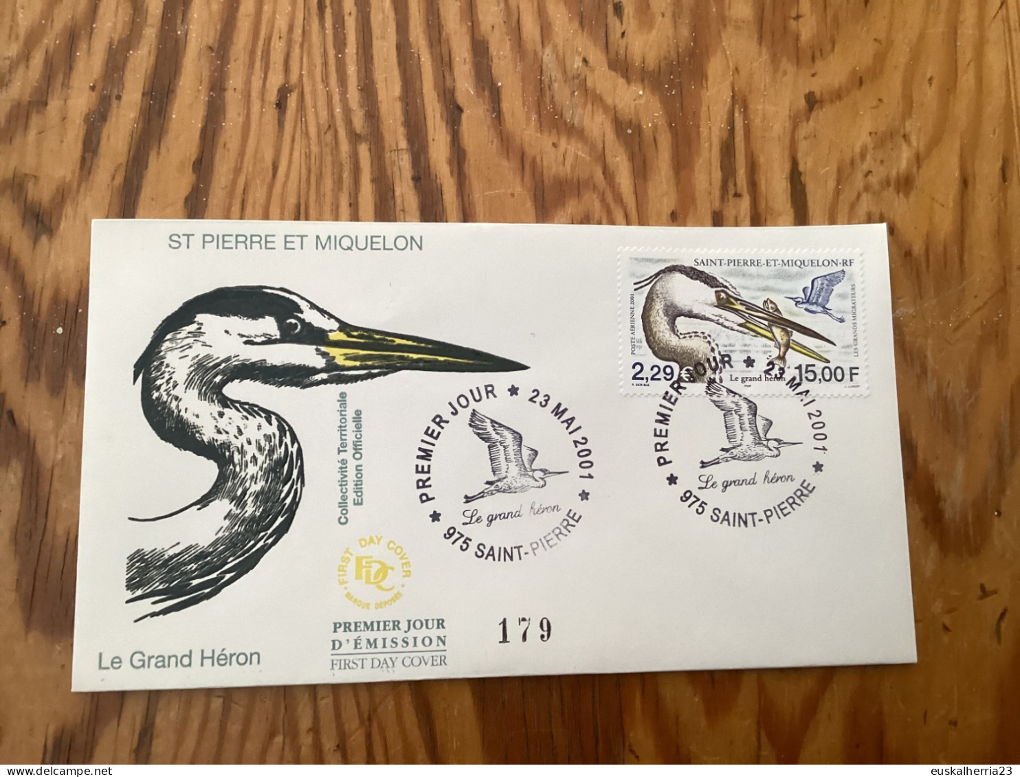 Enveloppe 1er Jour Saint-pierre Et Miquelon Le Grand Héron 23 Mai 2001 - Used Stamps