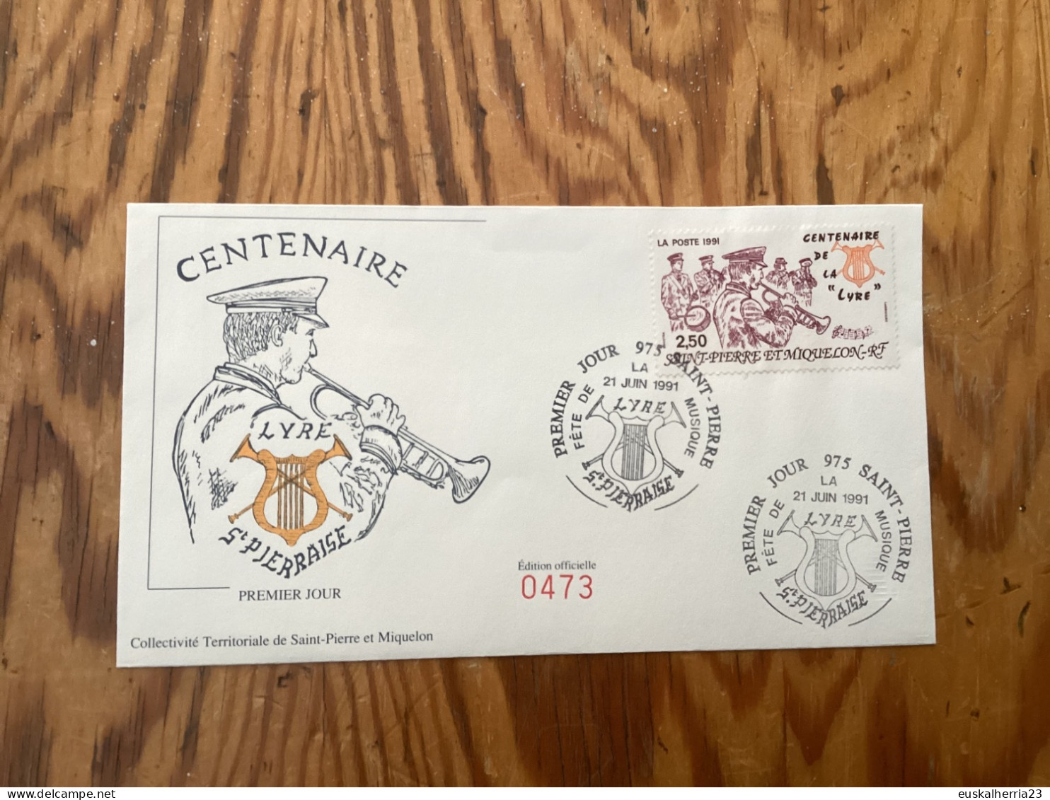 Enveloppe 1er Jour Saint-pierre Et Miquelon La Lyre Saint-pierraise 21 Juin 1991 - Gebraucht