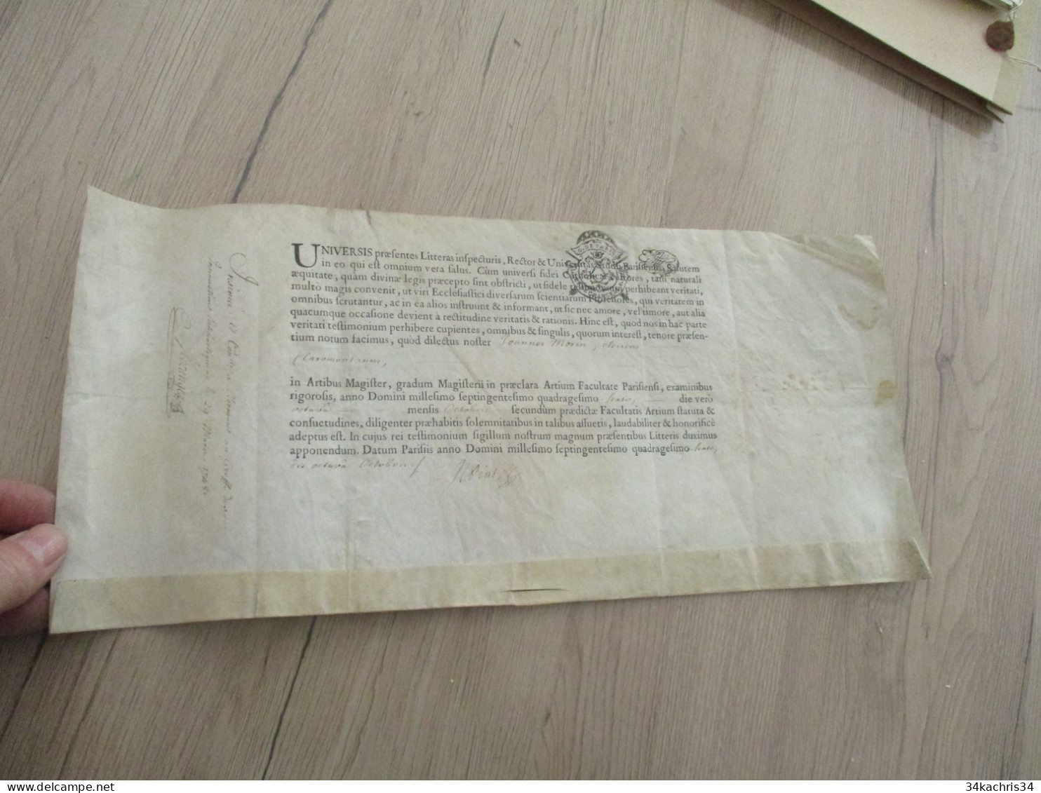 Diplôme Médecine Signé En Latin Velin Généralité De Paris 1746 Joannes Morin - Diploma's En Schoolrapporten