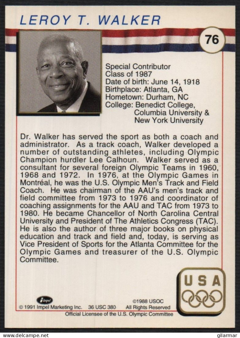 UNITED STATES - U.S. OLYMPIC CARDS HALL OF FAME - SPECIAL CONTRIBUTOR - LEROY WALKER - TRACK & FIELD - # 76 - Trading Cards