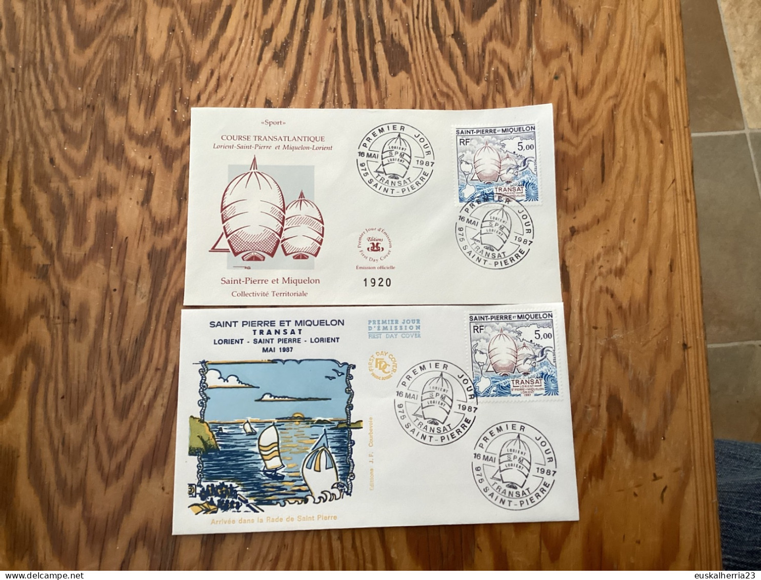 2 Enveloppes 1er Jour Saint-Pierre Et Miquelon Transat 16 Mai 1987 - Usados