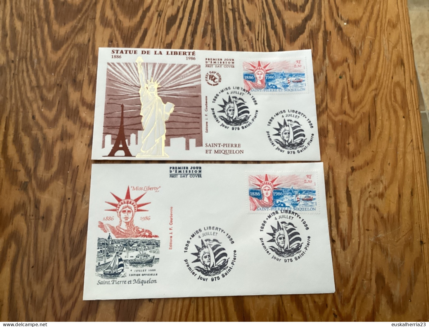 2 Enveloppes 1er Jour Saint-Pierre Et Miquelon Statue De La Liberté 1986 - Gebruikt