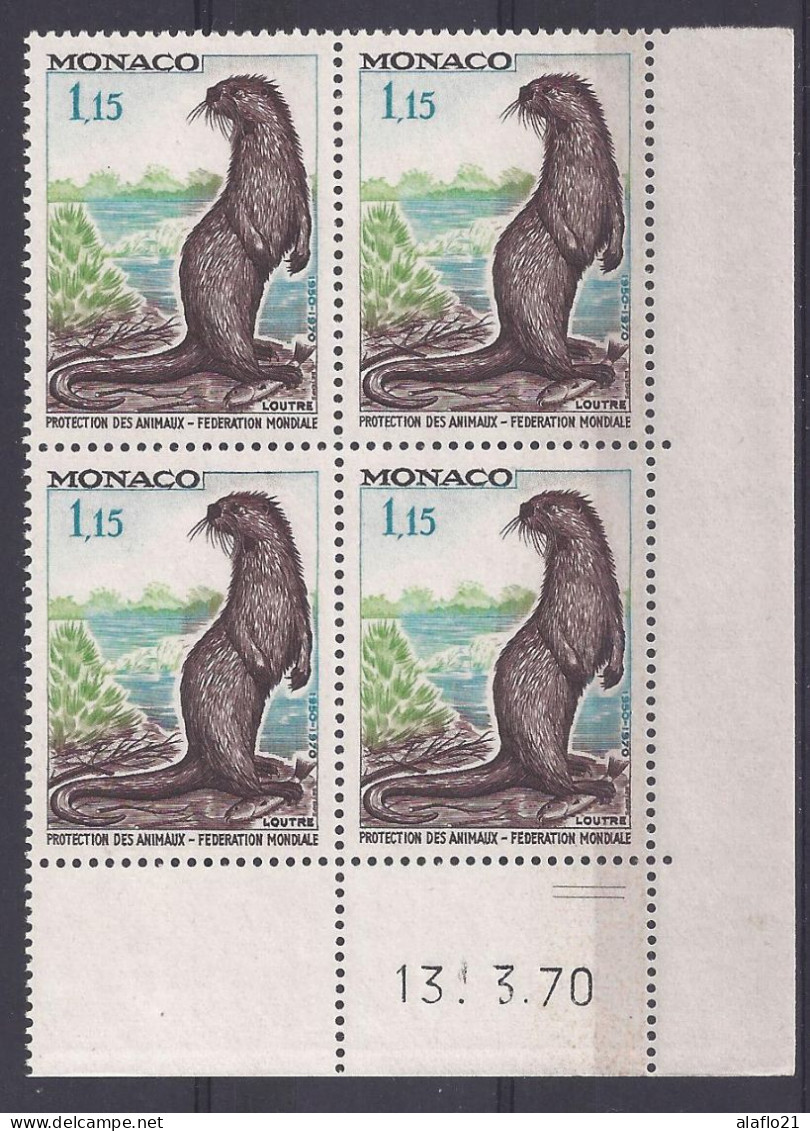 MONACO N° 814 - LOUTRE - BLOC De 4 COIN DATE - NEUF SANS CHARNIERE - 13/3/70 - Neufs