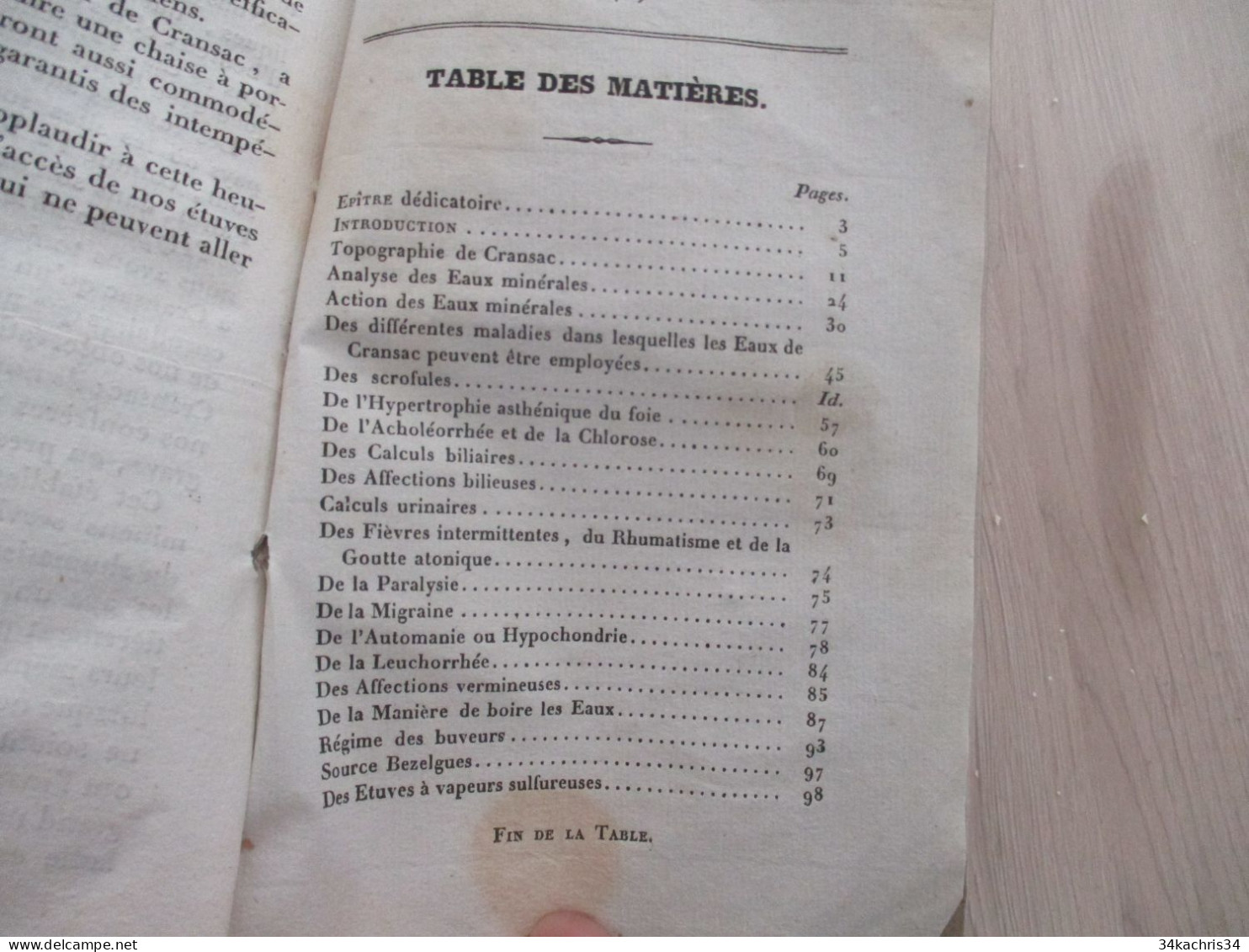 Rodez 1837 rare 2ème édition  traité sur la nature et les propriétés des eaux minérales de Cransac par Murat 107p