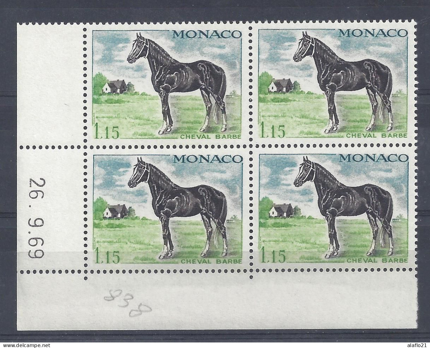 MONACO N° 838 - CHEVAL BARBE - BLOC De 4 COIN DATE - NEUF SANS CHARNIERE - 26/9/69 - Unused Stamps