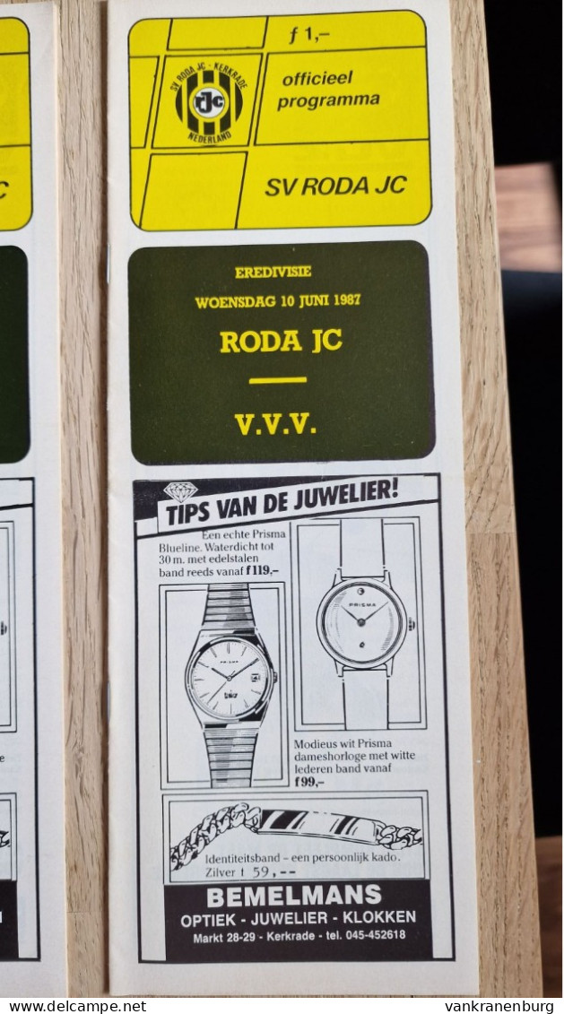 Programme Roda JC - VVV Venlo - 10.6.1987 - KNVB Eredivisie Play Offs - Holland - Programm - Football - Libri