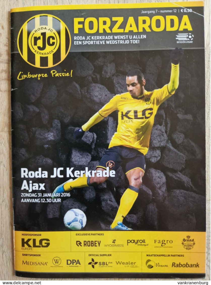 Programme Roda JC - Ajax - 31.1.2016 - KNVB Eredivisie - Holland - Programm - Football - Rydell Poepon - Libri