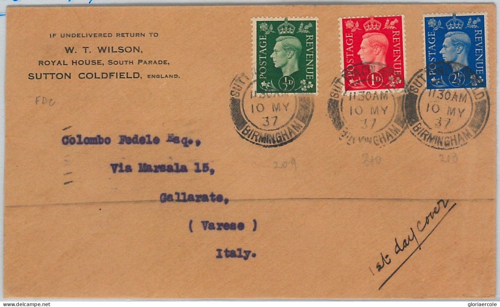 58126 - GB - POSTAL HISTORY: SG # 462/3 + 466 On FDC COVER To ITALY 1937 Royalty - ....-1951 Pre Elizabeth II