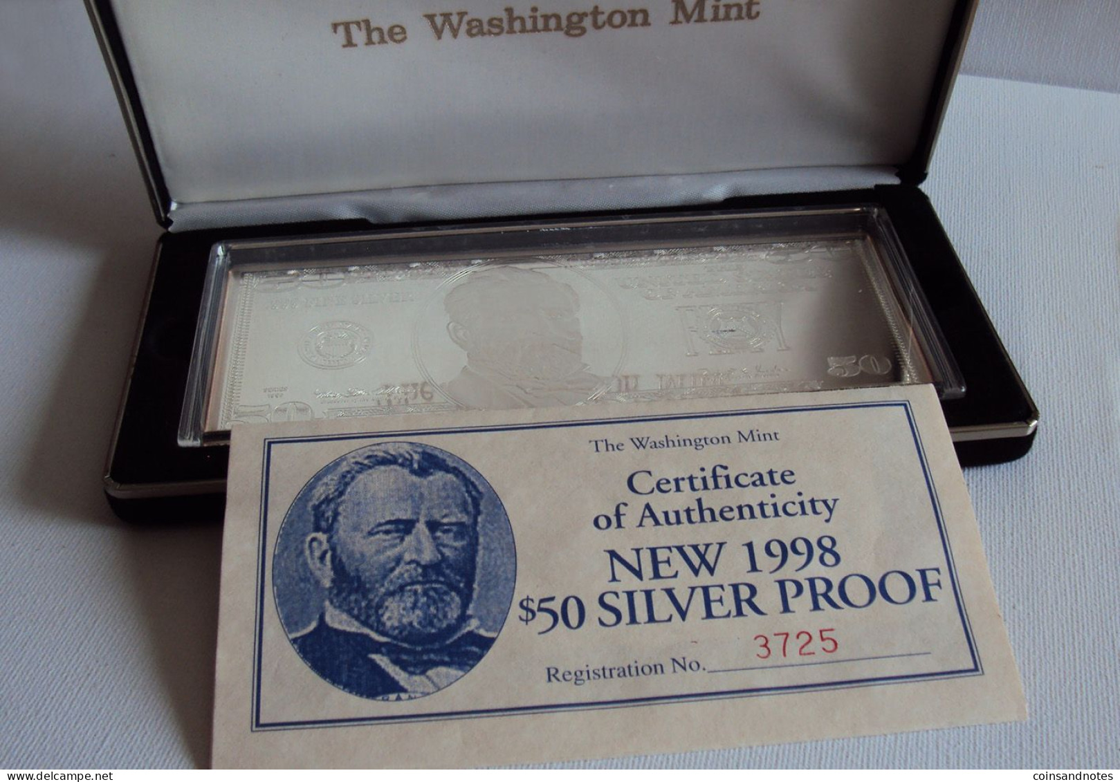 USA ‘New 1998 $50 Giant Quarter-Pound Silver Proof’ - Washington Mint - In Gift Box - Collections