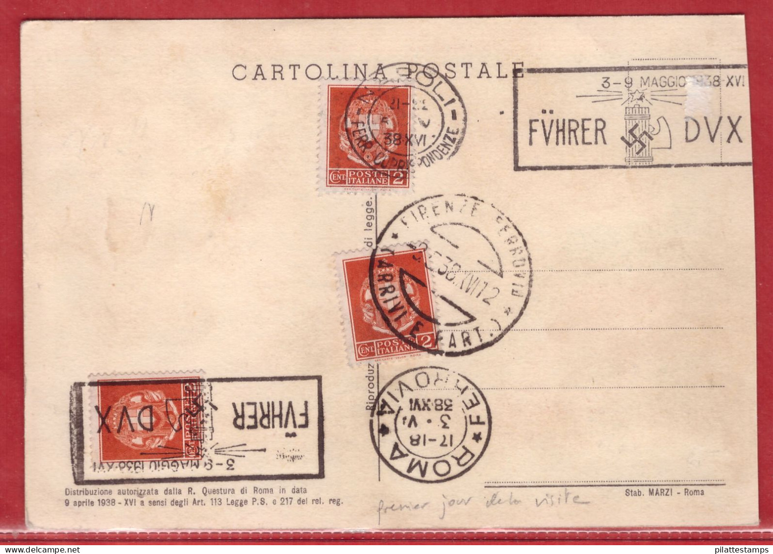 ITALIE CARTE PREMIER JOUR DE LA VISITE DU CHANCELIER ALLEMAND DE 1938 DE ROME ET NAPLES - Storia Postale (Zeppelin)