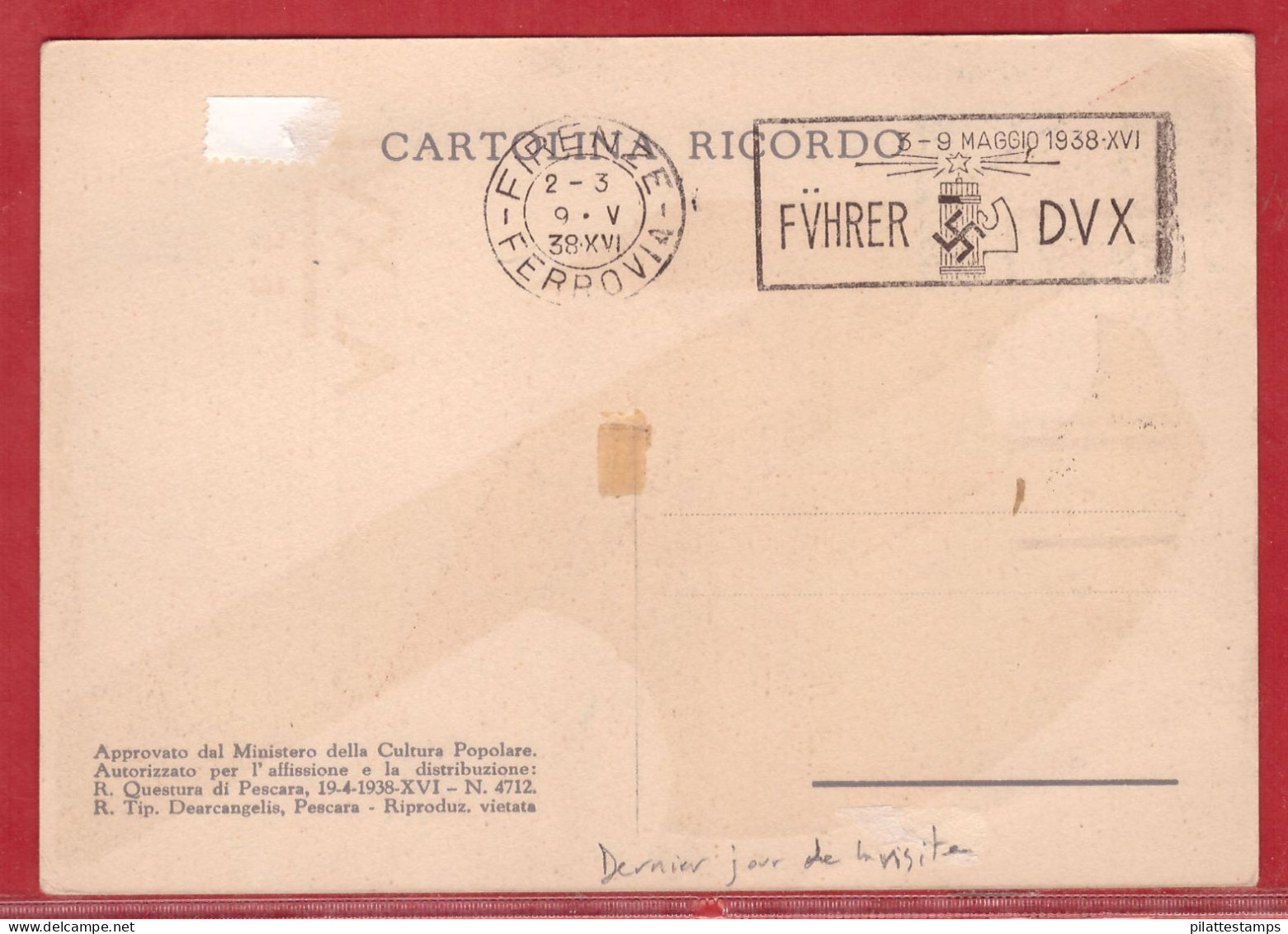 ITALIE CARTE DERNIER JOUR DE LA VISITE DU CHANCELIER ALLEMAND DE 1938 DE FLORENCE - Storia Postale (Zeppelin)