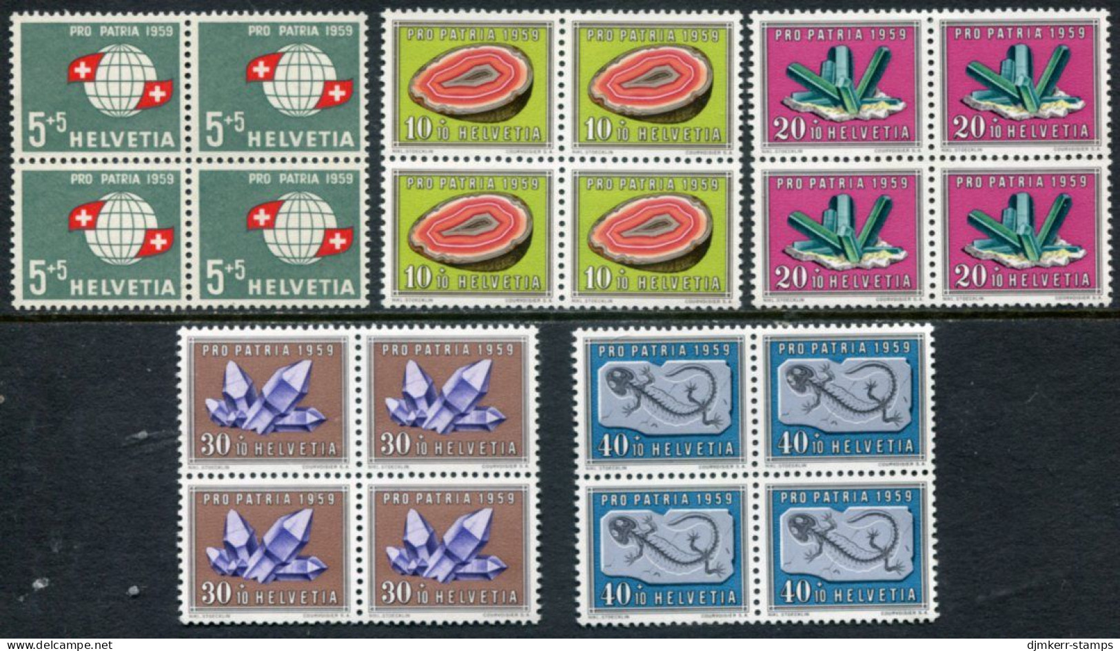 SWITZERLAND 1959 Pro Patria Set In Blocks Of 4 MNH / **.  Michel 674-78 - Nuovi