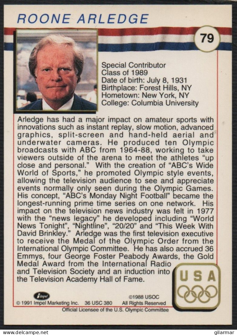 UNITED STATES - U.S. OLYMPIC CARDS HALL OF FAME - SPECIAL CONTRIBUTOR - ROONE ARLEDGE - TELEVISION - # 79 - Trading Cards