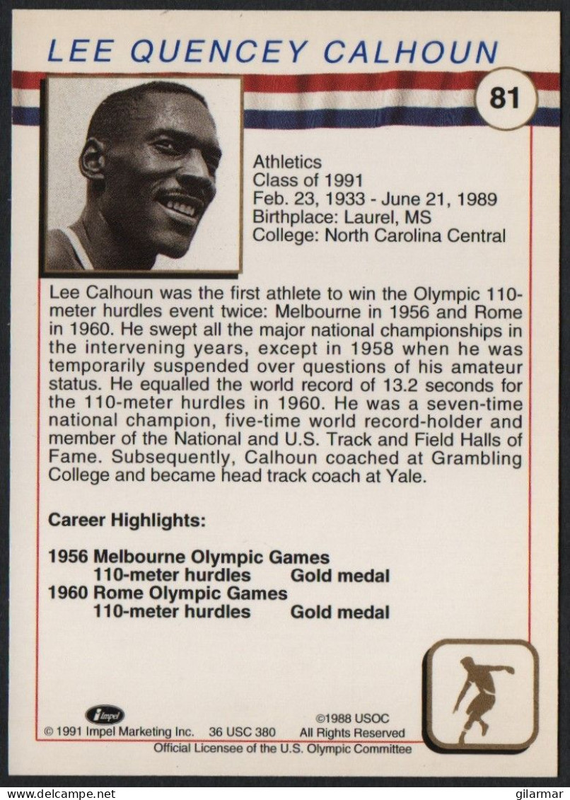 UNITED STATES - U.S. OLYMPIC CARDS HALL OF FAME - ATHLETICS - LEE CALHOUN - 110 Mt. HURDLES - # 81 - Trading Cards